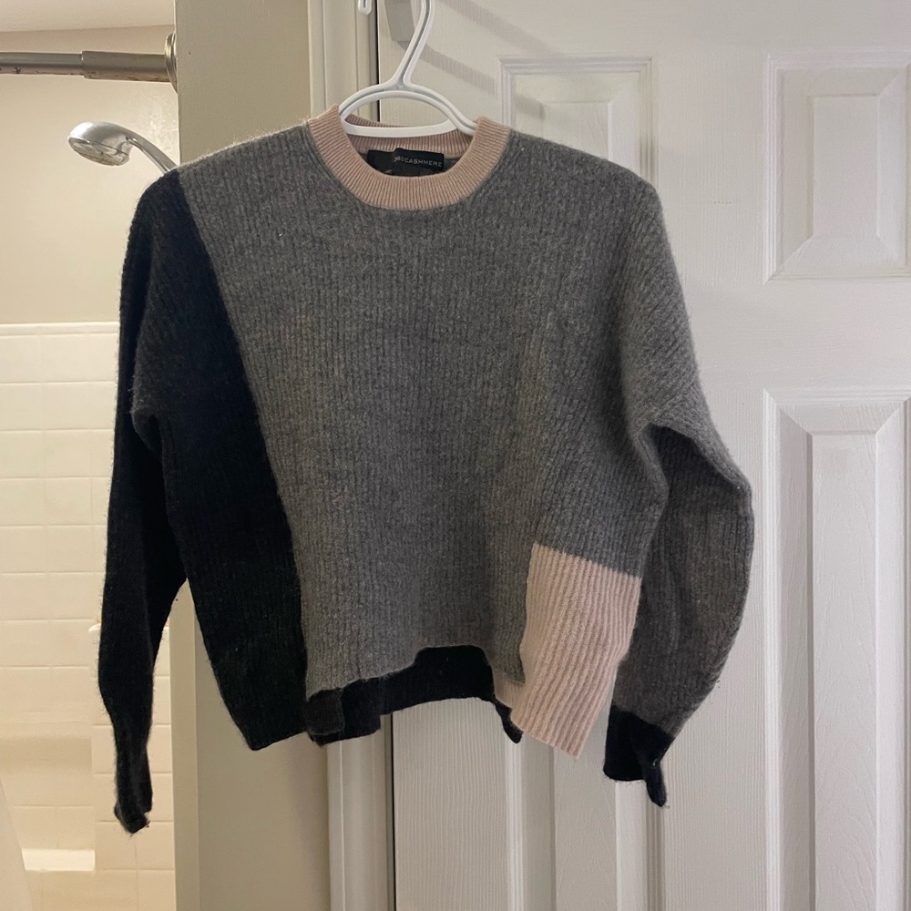 360 Cashmere Colorblock Sweater - Gray, Black, and Tan XS